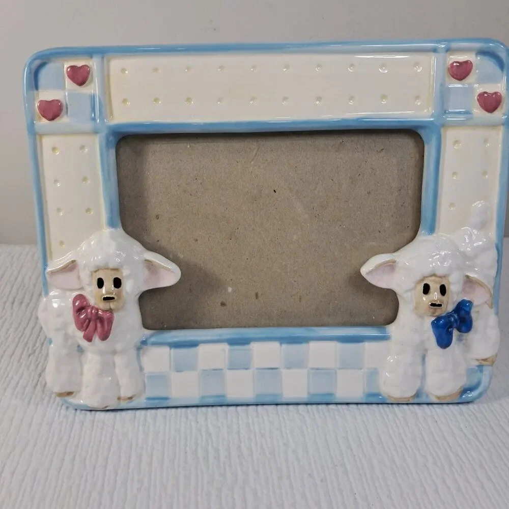 Daisy Kingdom picture frame sheep‎ lamb ceramic baby photo TerraGrafics Vintage